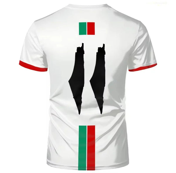 Palestine Football Shirt White English Red & Green Stripes