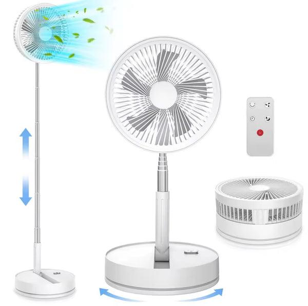 9 Inch Portable Foldable Standing Fan with Remote Control, Pedestal Fans, 7200mAh Rechargeable Battery USB Powered Floor Fan, Height Adjustable, 4 Speeds, For Home Office Bedroom Camping