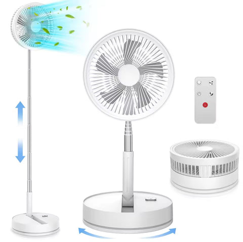 9 Inch Portable Foldable Standing Fan with Remote Control, Pedestal Fans, 7200mAh Rechargeable Battery USB Powered Floor Fan, Height Adjustable, 4 Speeds, For Home Office Bedroom Camping