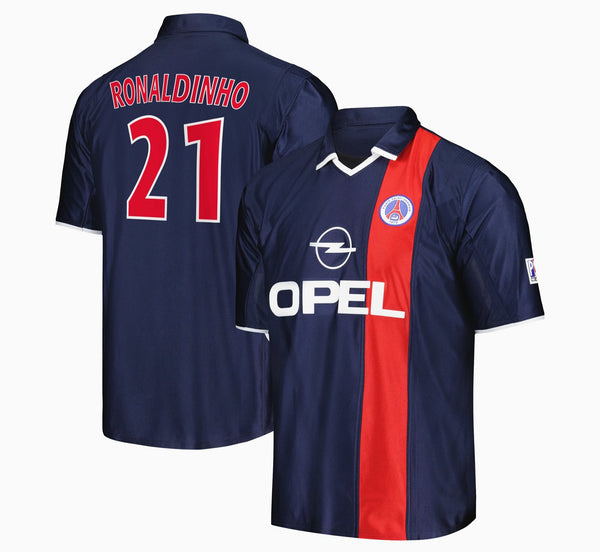 PSG 2001-2002 Retro Home Men's Football Shirt Ronaldinho Print