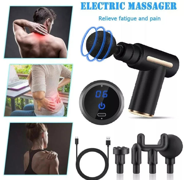 Massage Gun Portable 6 Speeds 4 Heads Deep Percussion Premium Massager Muscle Vibration Tissue Relaxing Therapy