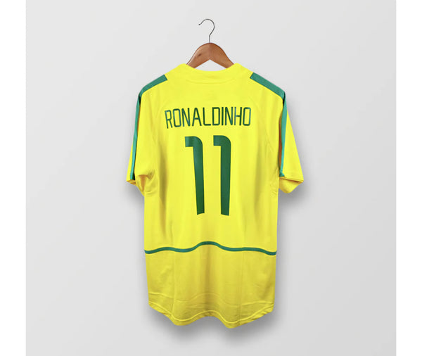 Brazil 2002 Retro Home Men's Football Shirt Ronaldinho 11 Print