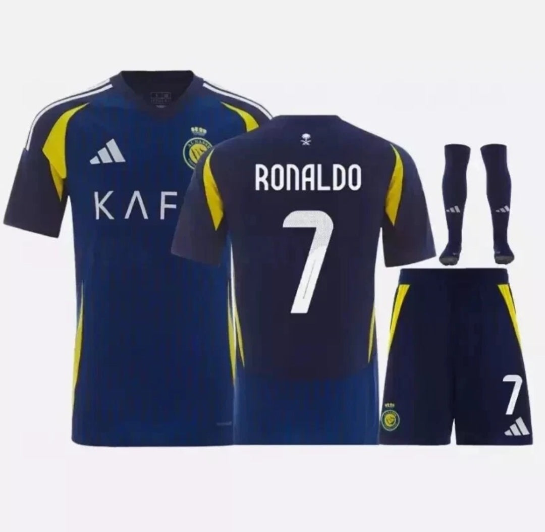 Al Nassr 2024-2025 Ronaldo CR7 Print Away Kid's Kit Blue