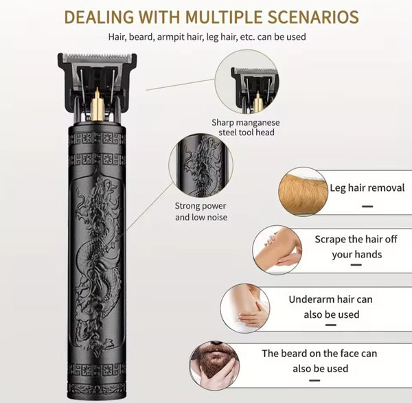 T9 Professional Mens Hair Clippers Trimmer Machine Small/Mini Cordless Beard Electric Shaver Chinese Dragon Pattern Design