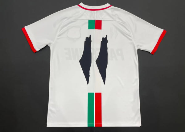 Palestine Football Shirt White Arabic Red & Green Stripes