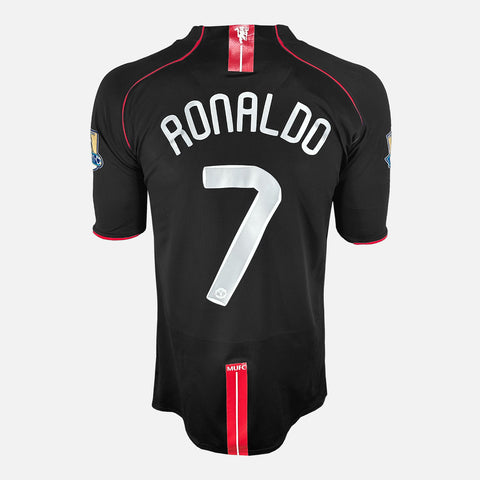 Manchester United 2007-2008 Away Retro Men's Football Shirt Ronaldo 7 Print Black