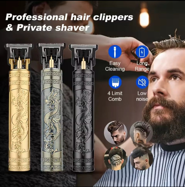 T9 Professional Mens Hair Clippers Trimmer Machine Small/Mini Cordless Beard Electric Shaver Chinese Dragon Pattern Design