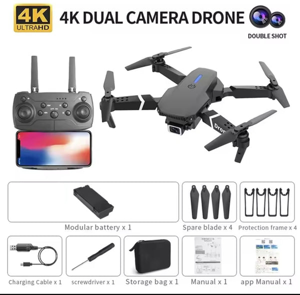 4K HD 1080p Dual Camera  RC Drone E88 WIFI FPV Drone with Wide Angle Foldable
