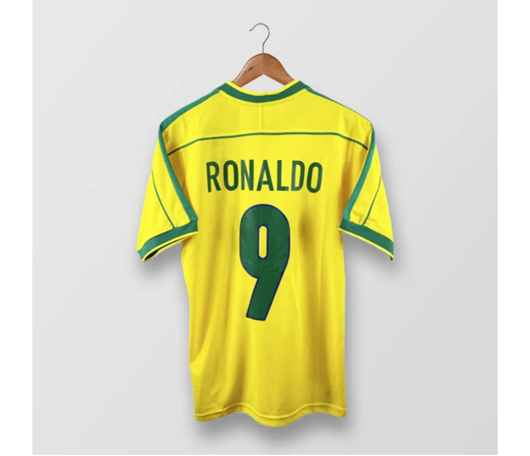Brazil 1998 Retro Home Men's Football Shirt Ronaldo Number 9 Print