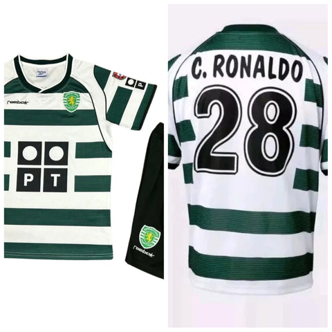 Sporting Lisbon 2001-2003 Retro Home Kid's Football Kit Ronaldo