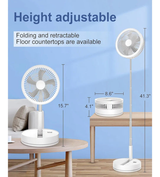 9 Inch Portable Foldable Standing Fan with Remote Control, Pedestal Fans, 7200mAh Rechargeable Battery USB Powered Floor Fan, Height Adjustable, 4 Speeds, For Home Office Bedroom Camping