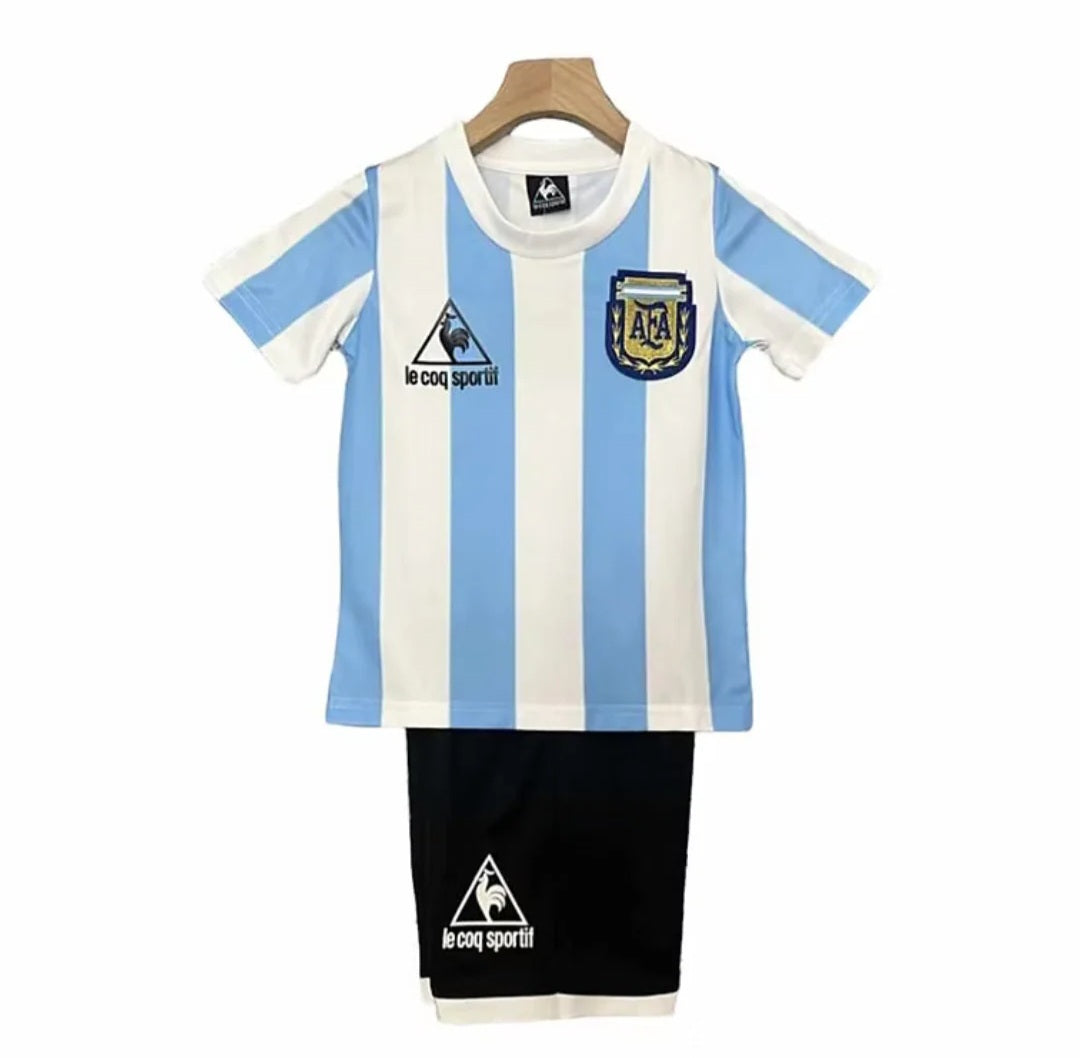 Argentina 1986 World Cup Retro Home Kid's Football Kit Maradona 10
