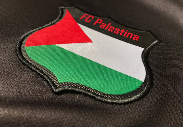 Palestine Football Shirt Black English Red & Green Stripes
