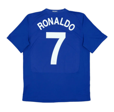 Manchester United 2008-2009 3rd Away Retro Men's Football Shirt Ronaldo 7 Print Blue