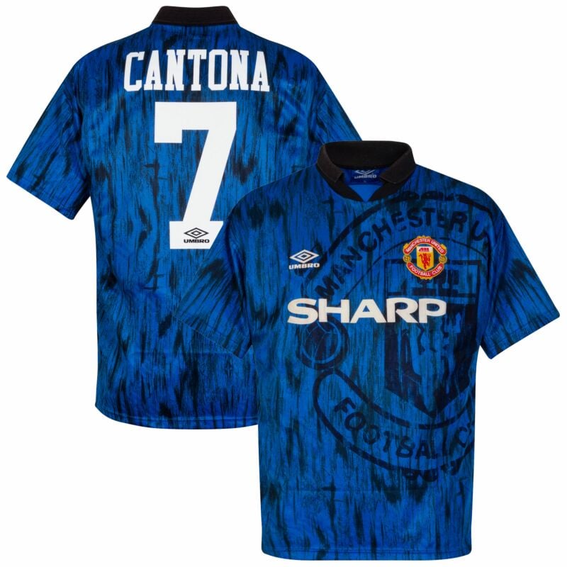 Manchester United 1992-1993 Retro Away Men's Football Shirt Cantona 7 Print Blue