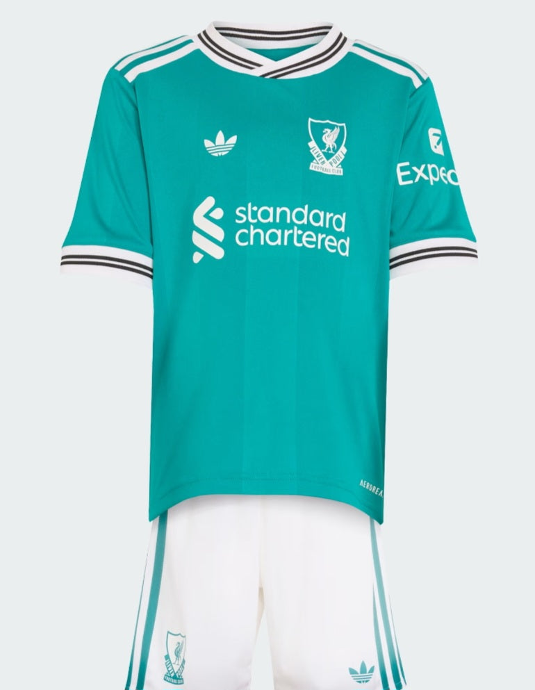 Liverpool 2025-2026 Away 3rd Kid's Football Kit Green