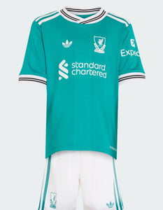 Liverpool 2025-2026 Away 3rd Kid's Football Kit Green