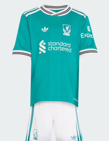 Liverpool 2025-2026 Away 3rd Kid's Football Kit Green