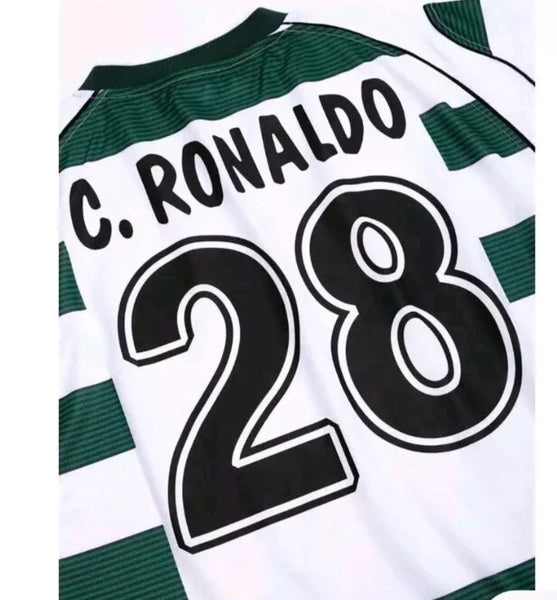 Sporting Lisbon 2001-2003 Retro Home Men's Football Shirt Ronaldo 28 Print