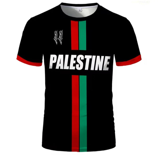 Palestine Football Shirt Black English Red & Green Stripes
