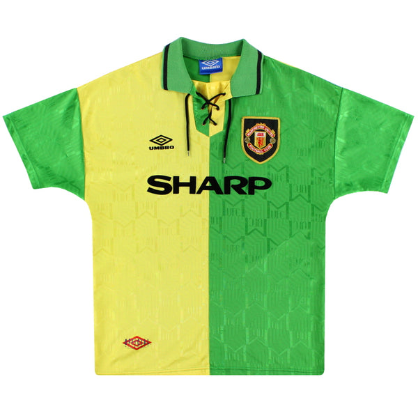 Manchester United 1992-1994 Green & Gold Away Retro Football Shirt Cantona Number 7 Print